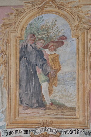 Asparn an der Zaya, Pfarrkirche hl. Pankratius, Antoniuskapelle, Szenen aus dem Leben des hl. antonius von Padua, 4. Viertel 17. Jh.