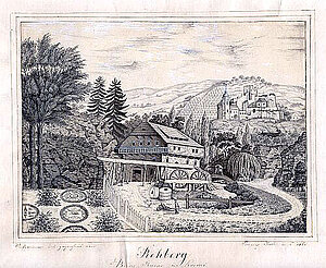 Franz Joch, Ruine Rehberg, Federzeichnung, 16x22 cm, 1865