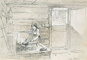 F. Gauermann, Kochende Sennerin in der Almhütte, 1851