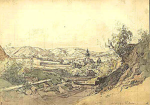 Thomas Ender, Ysper, aquarellierte Bleistiftzeichnung über Raster, 26,5x37,3 cm, um 1830