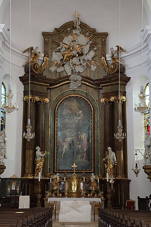 Poysdorf,  Pfarrkirche hl. Johannes der Täufer, Hochaltar, drittes Viertel 18. Jahrhundert