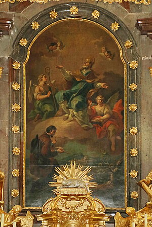 Haitzendorf, Pfarrkirche hl. Ulrich, Hochaltar, Altarblatt Fischlegende des hl. Ulruch, Bartholomäus Altomonte, 1780