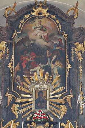 Asparn an der Zaya, Pfarrkirche hl. Pankratius, Hochaltar, Anton Hardmuth, 1765 - Altarblatt Johann Greippel