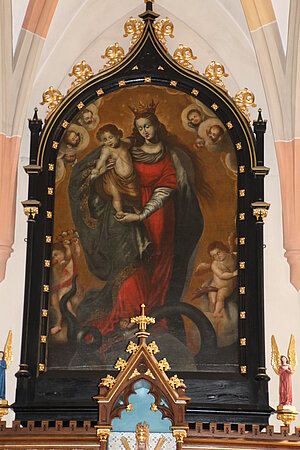 Randegg, Pfarrkirche hl. Maria Empfängnis, Altarblatt Maria Königin, spanisch (?), 2. Hälfte 17. Jahrhundert