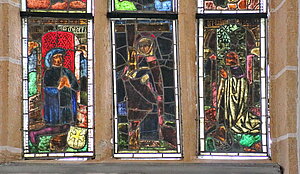 Friedersbach, Pfarrkirche hl. Lorenz, Glasfenster im Chor, Stifter, 1479