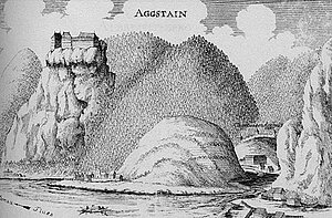 Ruine Aggstein, Kupferstich von Georg Matthäus Vischer, aus: Topographia Archiducatus Austriae Inferioris Modernae, Wien 1672