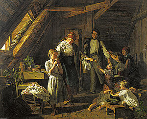 Ferdinand Georg Waldmüller, Abschied von den Eltern, Öl/Holz, 70,2x86,7 cm, 1854, NÖLM