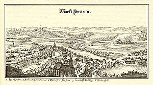 Amstetten, Kupferstich von Matthäus Merian, aus: Topographia Provinciarum Austriacarum, Frankfurt am Main 1679