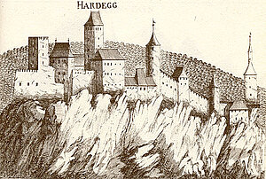 Hardegg, Kupferstich von Georg Matthäus Vischer, aus: Topographia Archiducatus Austriae Inferioris Modernae, 1672