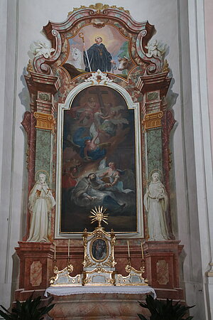 Maria Langegg, Pfarr- und Wallfahrtskirche Mariae Geburt, Seitenaltar Hl. Peregrinus Laziosi, Josef Adam Mölk und Werkstatt