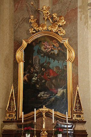 Seitenaltar: Hl. Karl Borromäus pflegt Pestkranke, Johann Georg Schmidt, 1735