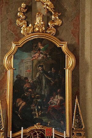 Seitenaltar: Almosenspende des Hl. Johannes Nepomuk, Johann Georg Schmidt, 1735