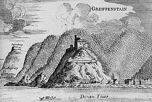 Greifenstein, Kupferstich von Georg Matthäus Vischer, aus: Topographia Archiducatus Austriae Inferioris Modernae, 1672