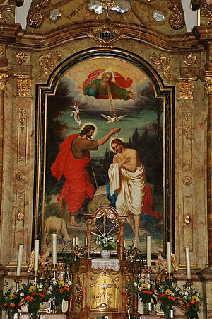 Morrbad Harbach, Pfarrkirche Johannes der Täufer, 1749-1757 errichtet, Altarblatt des Hochaltares, Josef Keszler, 1878