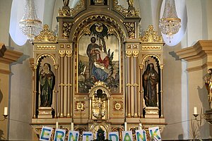 Ernsthofen, Pfarrkirche Mariae Flucht, frühbarocke Saalkirche, neoromanische, neogotische Ausstattung, 1893-95