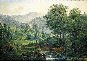 Friedrich Gauermann, Landschaft mit Ruine Scheuchenstein, 1826