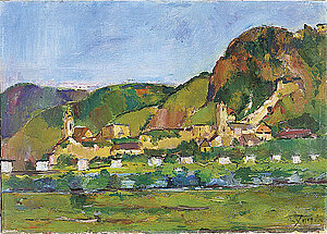 Anton Faistauer, Blick auf Dürnstein, Öl auf Leinen, 51,2x71,1 cm, 1913, NÖLM