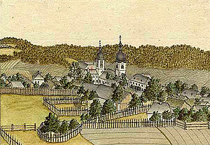 Dorf Kirchberg an der Wild, Honorius Burger,  Zeichnung, 1840/45