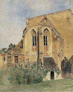 Maximilian Suppantschitsch, Apsis Klarissenkirche Dürnstein, Aquarell, Deckfarben und Feder über Bleistift/Papier, 1888