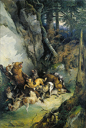 Friedrich Gauermann, Von einer Hundemeute gehetzte Bären