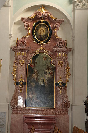Klein-Mariazell, ehem. Benediktinerabtei, Pfarrkirche Mariae Himmelfahrt, Seitenaltar von Joann Wenzel Bergl, 1764-65