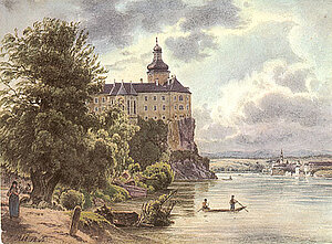 Jakob Alt, Das Schloss Persenbeug, Aquarell, 17,8x23,7 cm, 1846, NÖLM