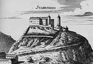 Burg Starhemberg, Kupferstich von Georg Matthäus Vischer, aus: Topographia Archiducatus Austriae Inferioris Modernae, 1672
