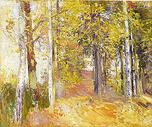 Marie Egner, Herbstlicher Wald bei Purkersdorf, Öl/Karton, 30,5x36,8 cm, nach 1900