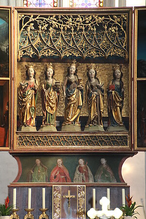 Langenlois, Pfarrkirche hl. Laurentius, Schrein des Hochaltares aus der Pöggstaller Schlosskapelle, um 1500