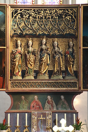 Langenlois, Pfarrkirche hl. Laurentius, Schrein des Hochaltares aus der Pöggstaller Schlosskapelle, um 1500