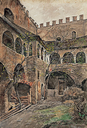 Karl Graf, Im Teisenhoferfhof in Weißenkirchen, Aquarell über Bleistift/Papier,  1890