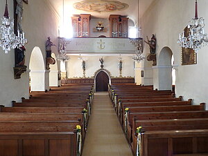 Hofstetten-Grünau, Pfarrkirche hl. Georg, Blick gegen Orgelempore