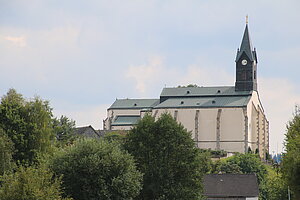 St. Wolfgang bei Weitra, Pfarrkirche St. Wolfgang, Anfang 15. Jahrhundert von Thomas Schaller von Purkenhof und seinem Bruder gestiftet, 1407 geweiht - ehemalige Wallfahrtskirche