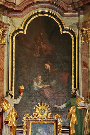 Opponitz, Pfarrkirche hl. Kunigunde, rechter Seitenaltar, Hl. Anna Maria das Lesen lehrend, Martin Johann Schmidt, 1762