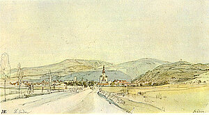 Thomas Ender, Blick auf Baden von der Wiener Brücke aus, um 1825