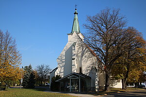 Zeiselmauer, Pfarrkirche Unbefleckte Empfängnis Mariens, Saalbau mit gotischem Chor und Nord-Turm