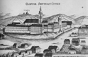 Stift Seitenstetten und Sonntagberg, Kupferstich von Georg Matthäus Vischer, aus: Topographia Archiducatus Austriae Inferioris Modernae, 1672