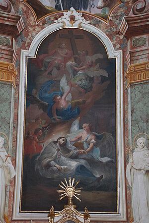 Maria Langegg, Pfarr- und Wallfahrtskirche Mariae Geburt, Seitenaltar Hl. Peregrinus Laziosi, Josef Adam Mölk und Werkstatt