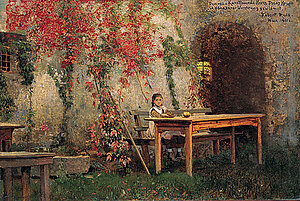 Robert Russ, Herbstliche Gartenidylle, Öl/Karton, 1911