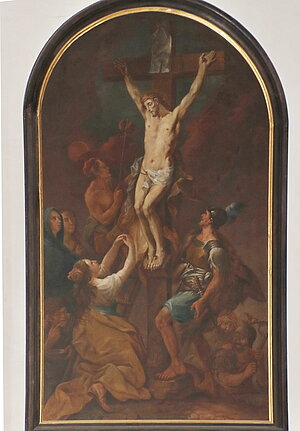 Öhling, Pfarrkirche hl. Wolfgang, Kreuzigung Christi, P. Konrad Sandböck, 1860 - Kopie nach Kremser Schmidt
