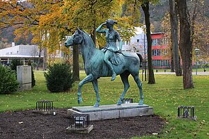 Berndorf, Theaterpark, Diana zu Pferd, Caspar von Zumbusch, 1908, urspr. in der Nähe der Krupp-Villa aufgestellt