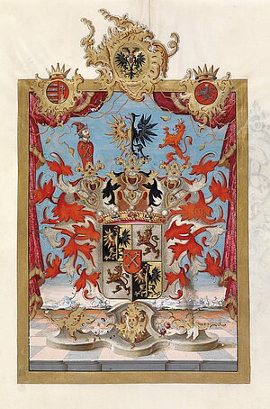 Wappen aus dem Freiherrendiplom der  Kempfen von Angret, 1759