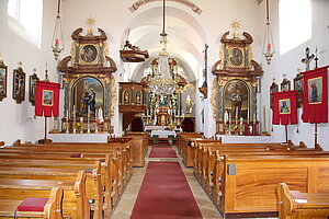 Grainbrunn, Blick in das Innere der Pfarrkirche Mariae Himmelfahrt, 1694-96 von Bartholomäus Hochhaltinger errichtet