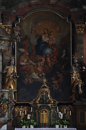 St. Michael, Filialkirche hl. Michael, Hochaltarbild Madonna mit Heiligen, 1690, aus der Stadtpfarrkirche Stein