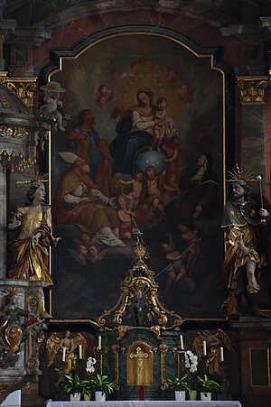 St. Michael, Filialkirche hl. Michael, Hochaltarbild Madonna mit Heiligen, 1690, aus der Stadtpfarrkirche Stein