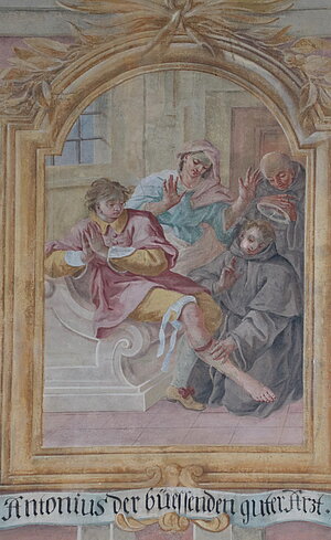 Asparn an der Zaya, Pfarrkirche hl. Pankratius, Antoniuskapelle, Szenen aus dem Leben des hl. antonius von Padua, 4. Viertel 17. Jh.