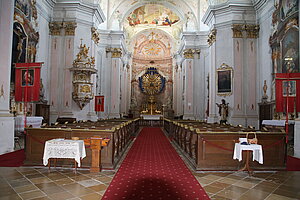 Maria Langegg, Pfarr- und Wallfahrtskirche Mariae Geburt, 1765-63 nach Plänen von Johann Michael Ehmann, Bick in das Kircheninnere