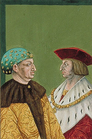 Maximilian I. und sein Vater Friedrich III., Becksches Porträtbuch, vor 1596, KHM Wien
