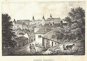 Ludwig Seitle, Schloss Salaberg, Kreidelithografie, 19,8x30 cm (Bild), um 1855