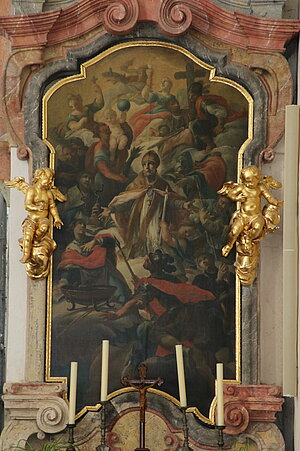 Imbach, ehem. Dominikanerinnenkirche Mariae Geburt, heute Pfarrkirche, Nothelfer-Altar, Johann Georg Schmidt, 1737